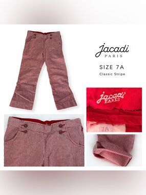 Jacadi Paris Striped Cotton Pants Size 7A Red White Capri Trousers